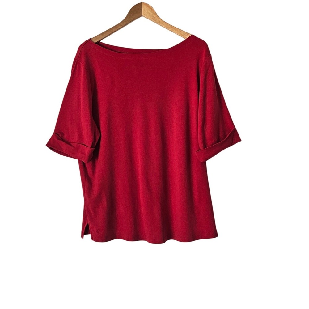 Lauren Ralph Lauren Cotton Preppy Boat Neck Top Red Plus Size 3X Classic